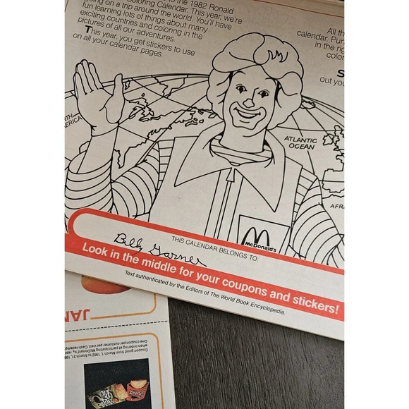 VTG USA 1982 Ronald McDonald Coloring Calendar World Map And Coupons Gag Gift - Picture 4 of 8